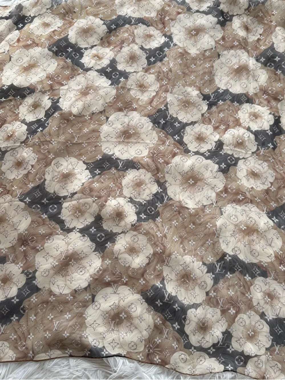 Louis Vuitton Cherry Blossom Silk Scarf 35x35 brown Floral Monogram Lightweight